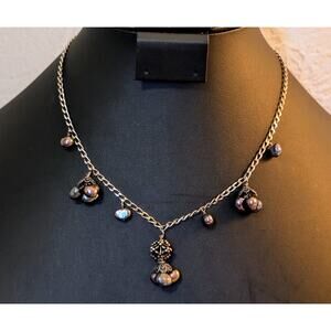 Vintage Genuine Freshwater Peacock Pearl Dangling Sterling 15-16.5" Necklace